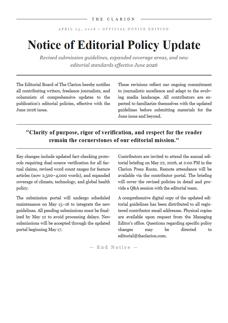 Editorial Magazine Notice